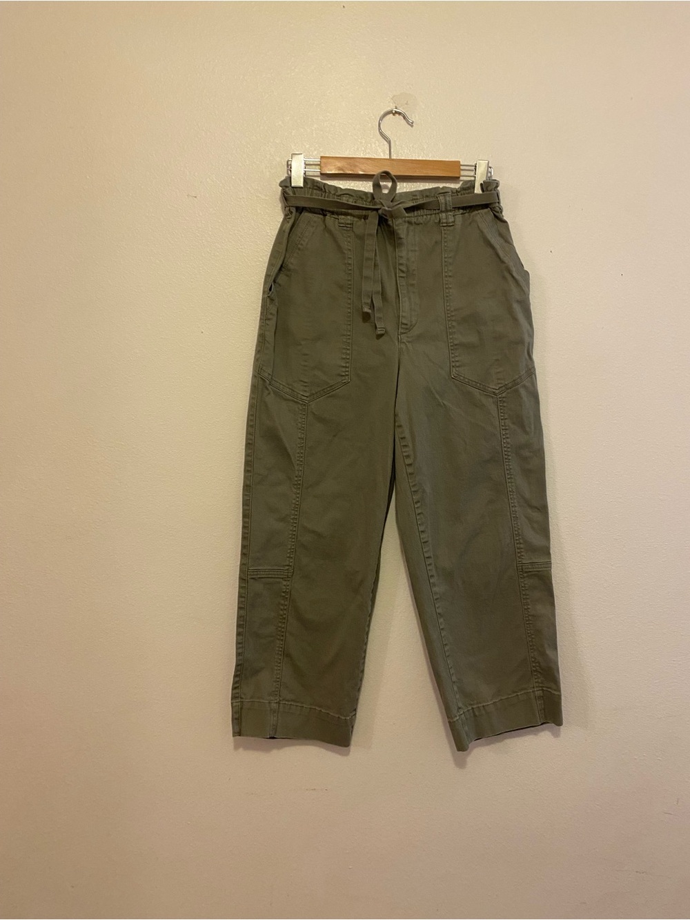 Democracy Olive Utility Wide-Leg Cargo Pants with Tie Waist